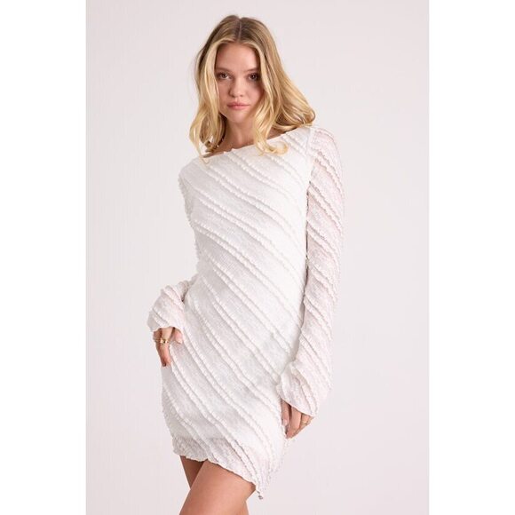 Lulus Dresses & Skirts - Lulus Amy Cream Textured Long Sleeve Asymmetrical Mini Dress White - Size L